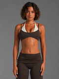 Two-tone halter bra with plunging neckline, espresso with white front trim