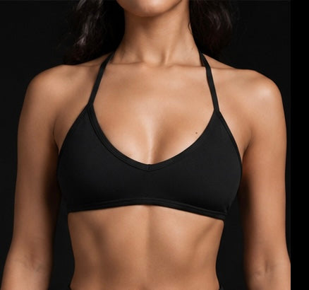 Dark halter bralette with V-neck and thin straps