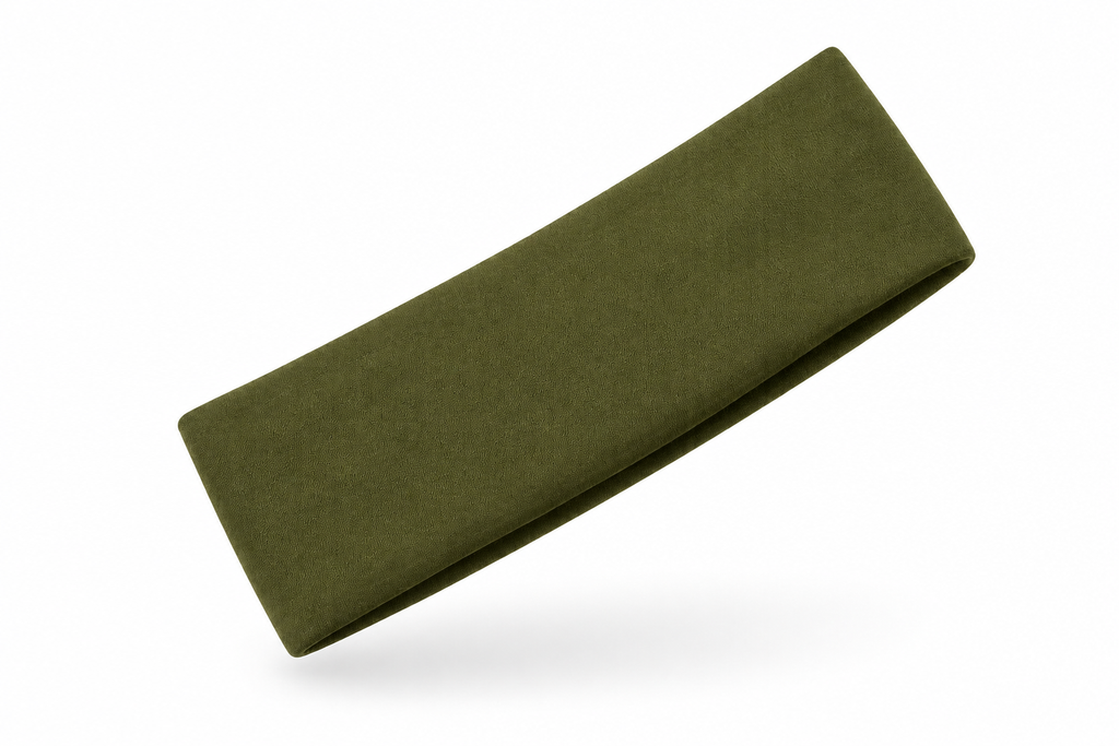 Wide polyester headband in army green fabric